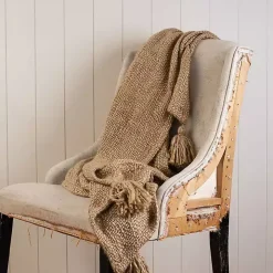 Tan Corner Tassel Throw Blanket