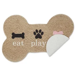 Tan Eat Play Love Bone-Shaped Pet Bowl Mat