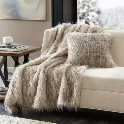 Tan Faux Mink Fur Throw