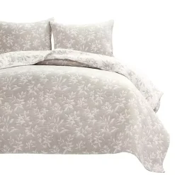 Tan Floral Reversible 3-pc. Full/Queen Quilt Set