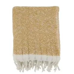 Tan Herringbone Faux Mohair Throw