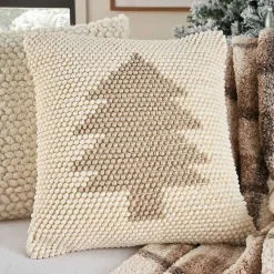 Tan Looped Christmas Tree Pillow