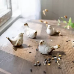 Tan Porcelain Bird Figurines, Set of 4