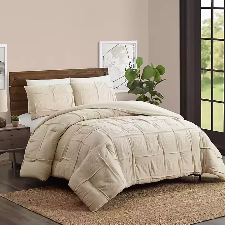 Tan Riley Pleated 3-pc. Full/Queen Comforter Set