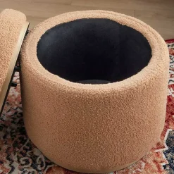 Tan Sherpa Upholstered Storage Ottoman