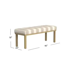 Tan Striped Upholstered Wood Leg Bench