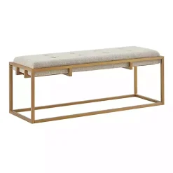 Tan Tufted Bronze Metal Bench