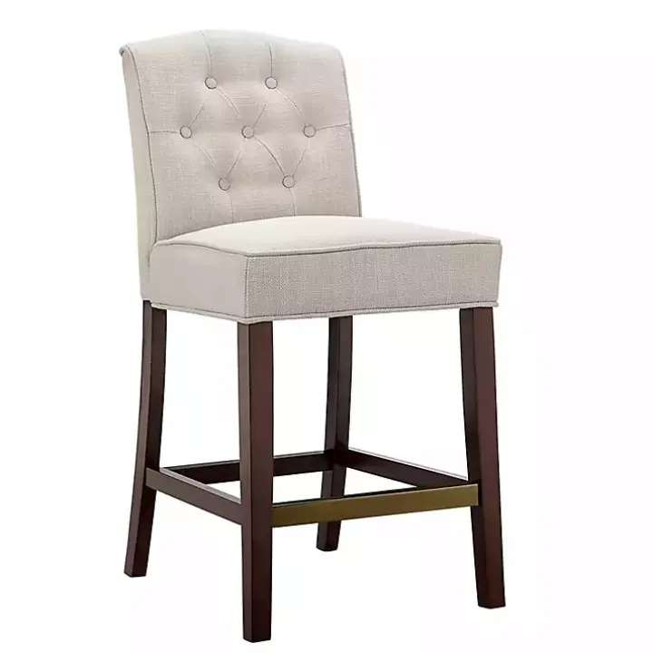 Tan Tufted Upholstered Wood Counter Stool