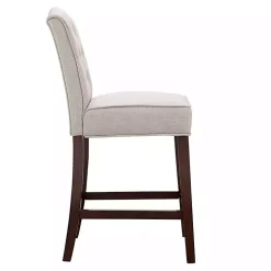 Tan Tufted Upholstered Wood Counter Stool