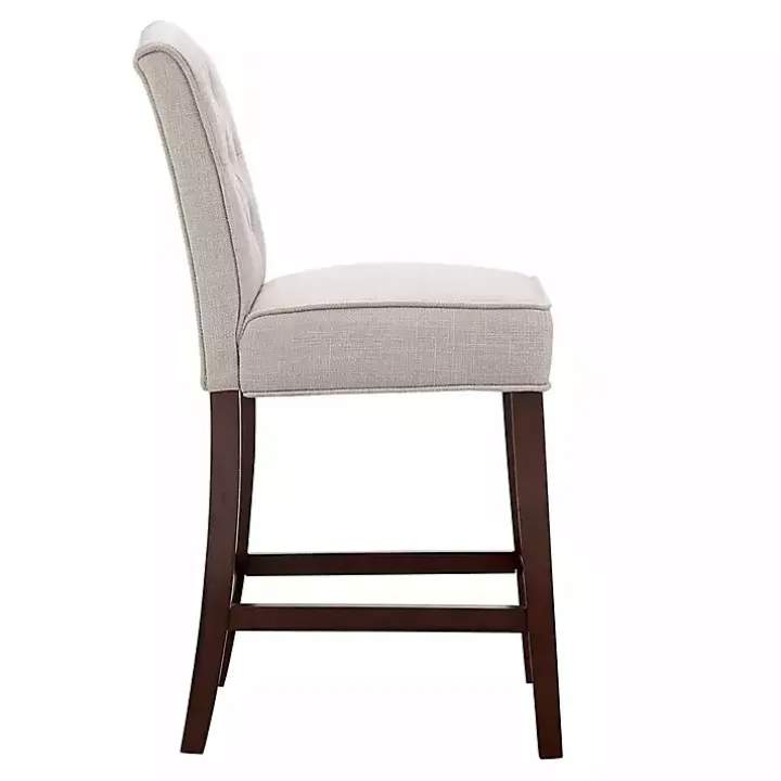 Tan Tufted Upholstered Wood Counter Stool