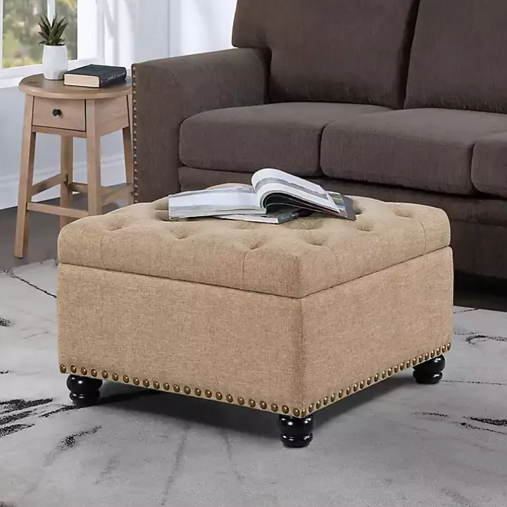 Tan Upholstered Ava Coffee Table Ottoman