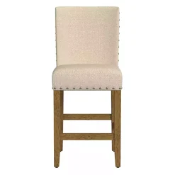 Tan Upholstered Nailhead Trim Counter Stool