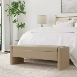 Tan Velvet Upholstered Modern Storage Bench