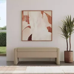 Tan Velvet Upholstered Modern Storage Bench