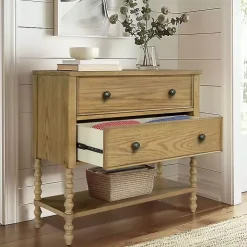 Tan Wood Turned Legs 2-Drawer Chest