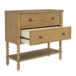 Tan Wood Turned Legs 2-Drawer Chest