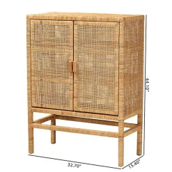 Tan Woven Rattan and Wood Cabinet