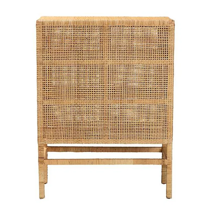 Tan Woven Rattan and Wood Cabinet