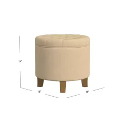 Tan Woven Upholstered Tufted Storage Ottoman