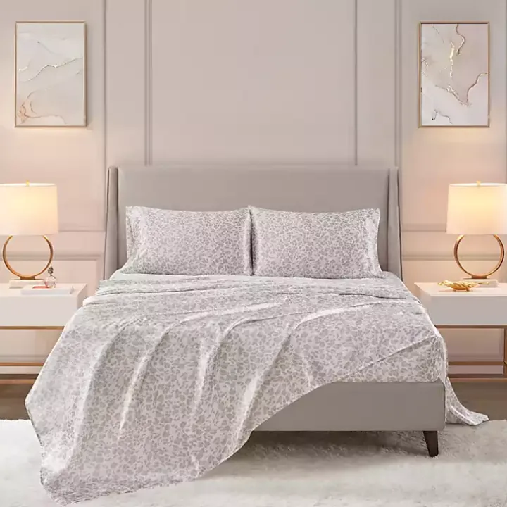 Taupe Leopard Print Satin 4-pc. Full Sheet Set