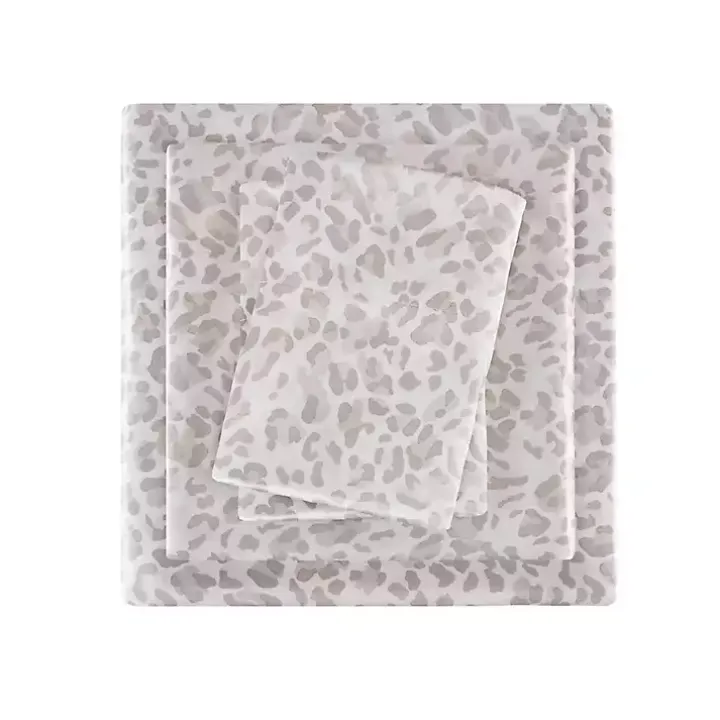 Taupe Leopard Print Satin 4-pc. Full Sheet Set