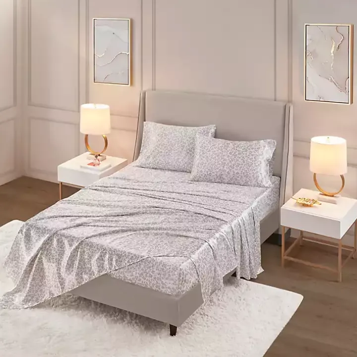Taupe Leopard Print Satin 4-pc. Full Sheet Set
