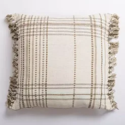 Taupe Plaid Reversible Pillow