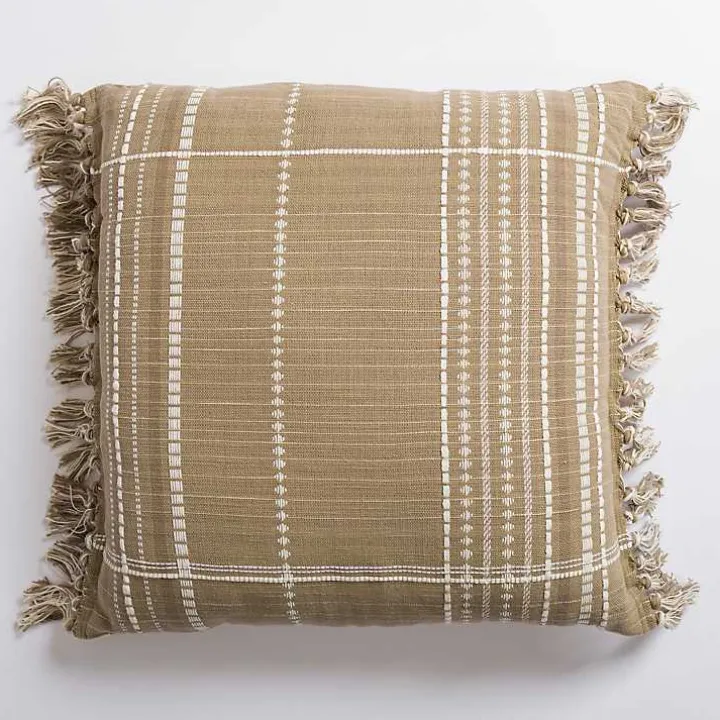 Taupe Plaid Reversible Pillow