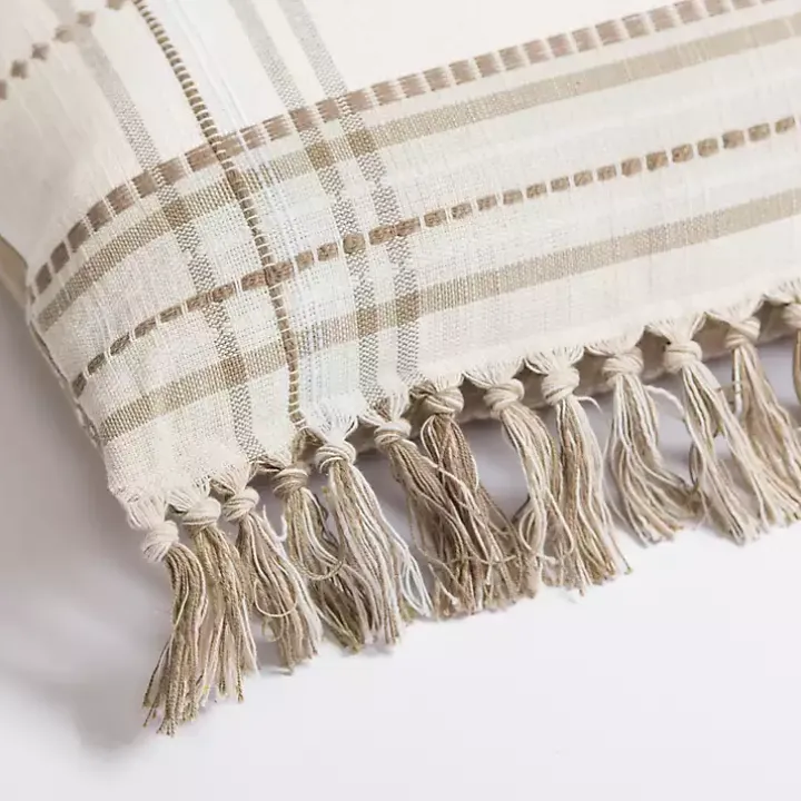 Taupe Plaid Reversible Pillow