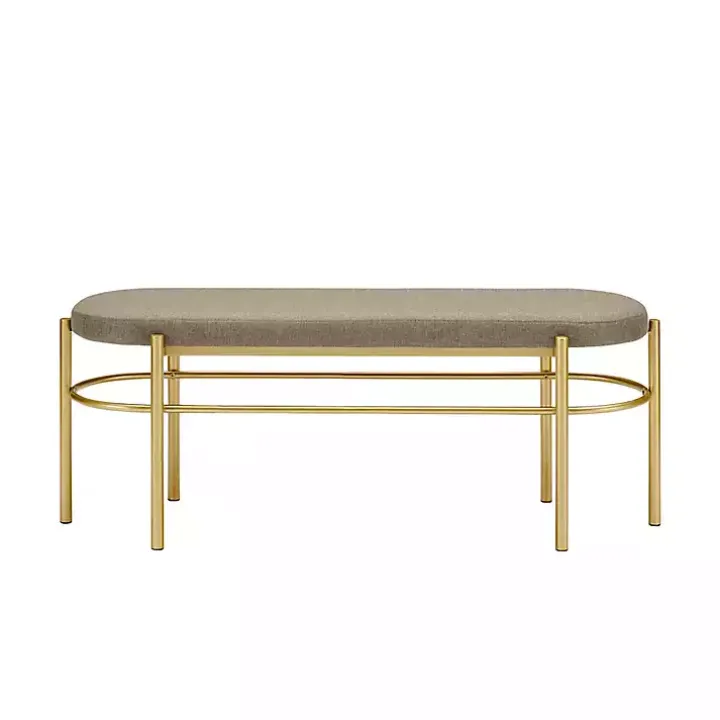 Taupe Upholstered Gold Metal Leg Bench