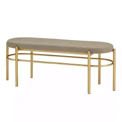 Taupe Upholstered Gold Metal Leg Bench