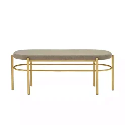 Taupe Upholstered Gold Metal Leg Bench