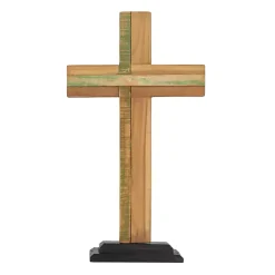Teak Wood Cross Tabletop Sculpture