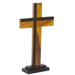 Teak Wood Cross Tabletop Sculpture
