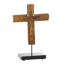 Teak Wood Floating Cross Tabletop Sculpture