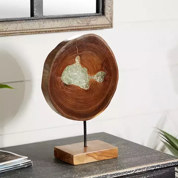 Teak Wood Raw Edge Crystal Figurine