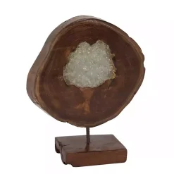 Teak Wood Raw Edge Crystal Figurine