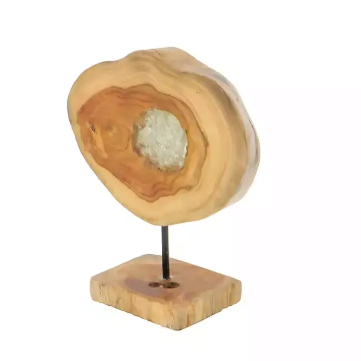 Teak Wood Raw Edge Crystal Figurine