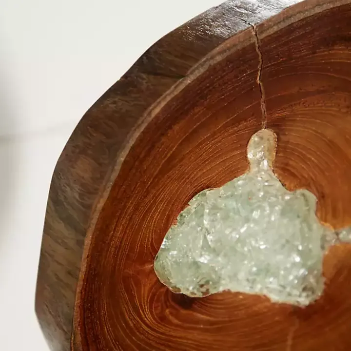 Teak Wood Raw Edge Crystal Figurine
