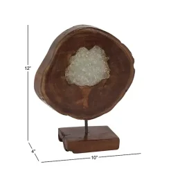 Teak Wood Raw Edge Crystal Figurine