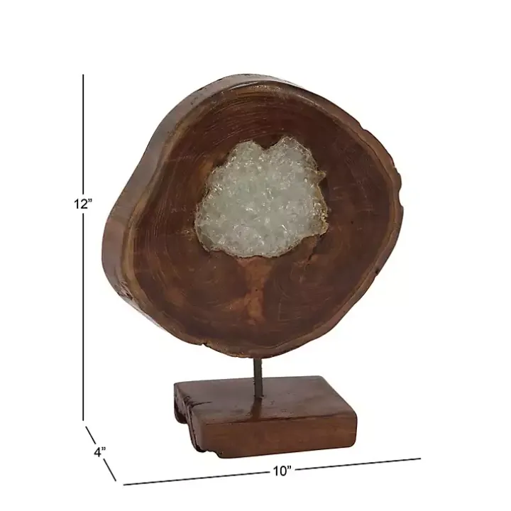 Teak Wood Raw Edge Crystal Figurine