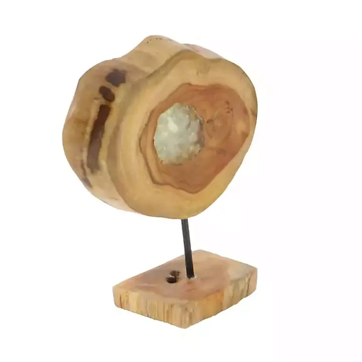 Teak Wood Raw Edge Crystal Figurine