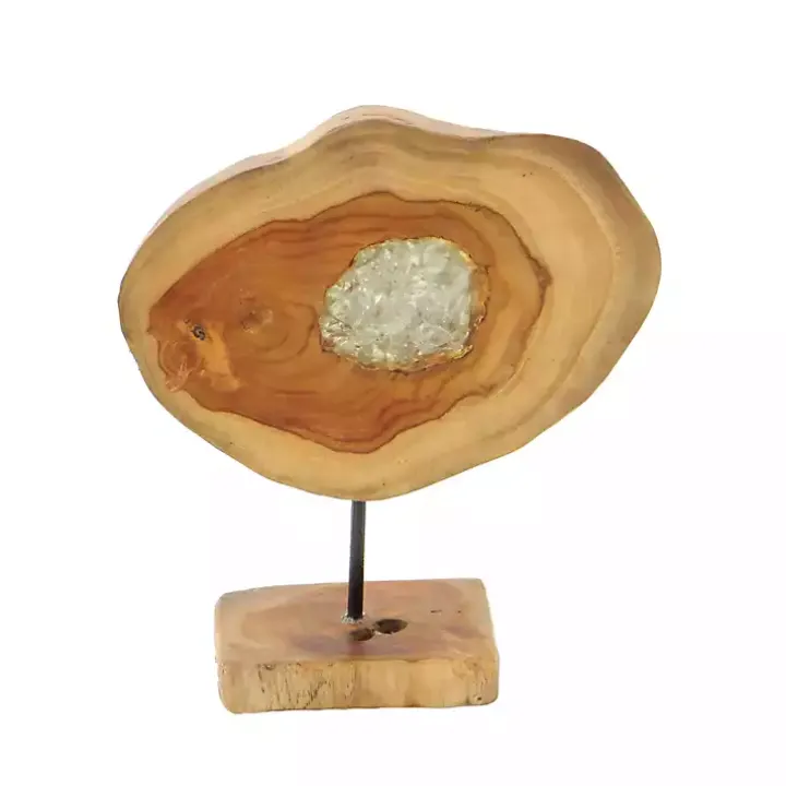 Teak Wood Raw Edge Crystal Figurine