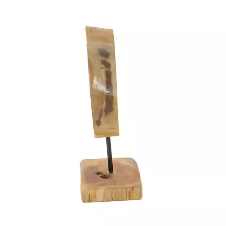 Teak Wood Raw Edge Crystal Figurine