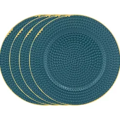 Teal and Gold Hobnail Chargers, Set of 4