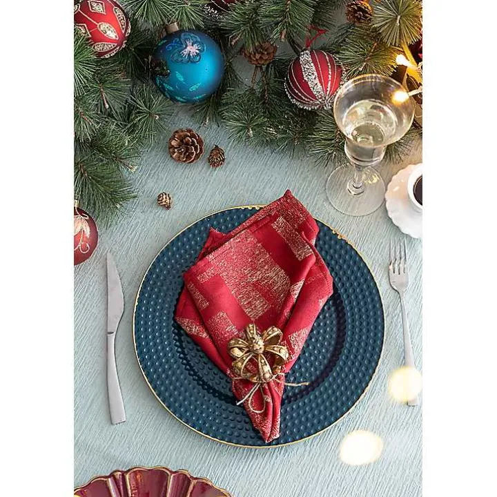 Teal and Gold Hobnail Chargers, Set of 4