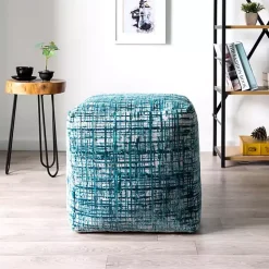 Teal Distressed Geo Ultra-Soft Pouf