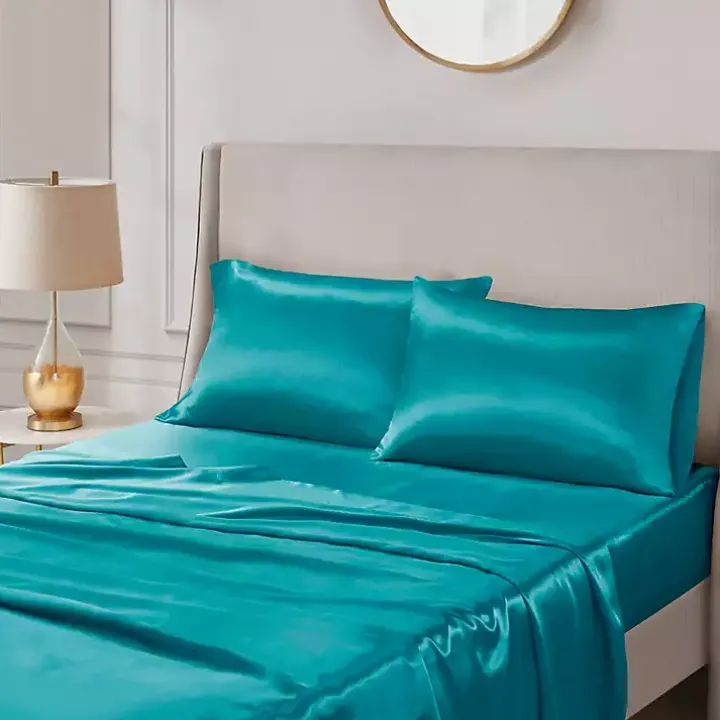 Teal Satin Standard 2-pc. Pillow Case Set