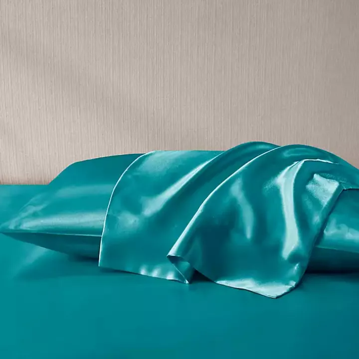 Teal Satin Standard 2-pc. Pillow Case Set