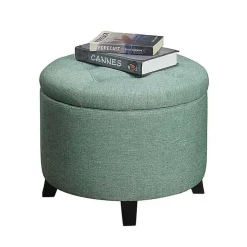 Teal Upholstered Eliza Round Storage Ottoman